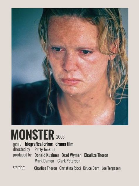 Aileen Wuornos
Monster film
2003
film
films
minimal poster
poster Teeth 2007, Prison Mugshots, Aileen Wuornos, Minimal Poster, Christina Ricci, Film Poster, Drama Film, Charlize Theron, Real Life Stories