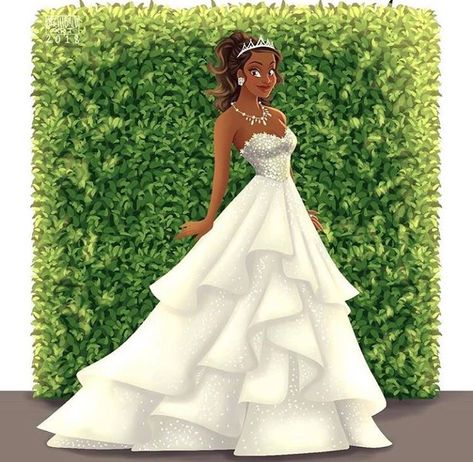 Tiana Wedding, Disney Princess Wedding Dresses, Tiered Wedding Dress, Disney Princess Wedding, Princesas Disney Anime, Princesa Tiana, Image Princesse Disney, Disney Bride, Prințese Disney