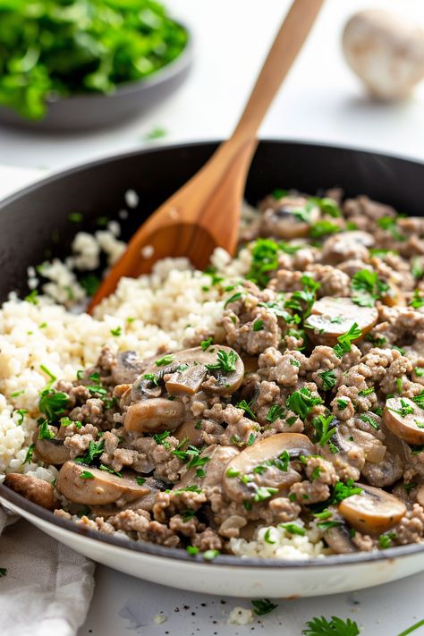 Keto Ground Beef Stroganoff with Mushroom - I Eat Keto Keto Beef Stroganoff Ground Beef, Keto Stroganoff Ground Beef, Keto Ground Beef Stroganoff, Keto Stroganoff, Beef Mushroom Stroganoff, Grass Fed Beef Recipes, Keto Mushrooms, Slow Cooker Ground Beef, Keto Ground Beef