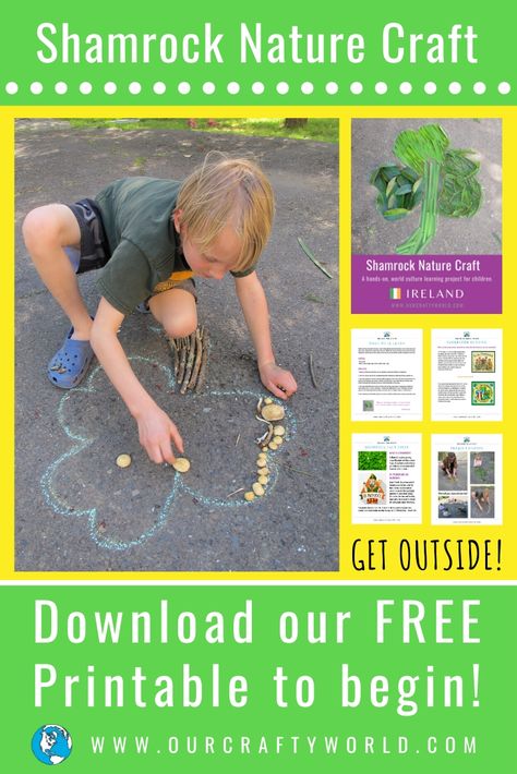 This Ireland craft for kids will get your learners outside and engaged in nature for a fun mini-lesson about Ireland's national flower - the SHAMROCK. Learn about the significance of the Shamrock in Irish culture then open the doors and let your learners explore and be creative in crafting their own shamrock! #irelandcraftsforkids, #irelandcraftsforkidsactivities, #irelandcraftsforkidsartprojects, #homeschoolcurriculum, #homeschoolcurriculumfree, #naturecrafts,#irelandcraftsforkidsfreeprintables Culture Activities For Kids, Irish Activities, Ireland Crafts, Around The World Crafts For Kids, Culture Activities, Cultural Crafts, Nature Craft, Steam Projects, National Flower