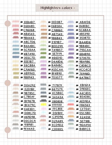 Free Digital Planner Templates Notability Notes Color Palette, Goodnotes Color Hex Codes, Mildliner Highlighters Hex Code, Highlighter Colors Goodnotes, Good Notes Highlighter Hex Codes, Good Notes Highlighter Colors, Good Notes Pen Color Code, Goodnotes Headings, Hex Code Color Palette Goodnotes