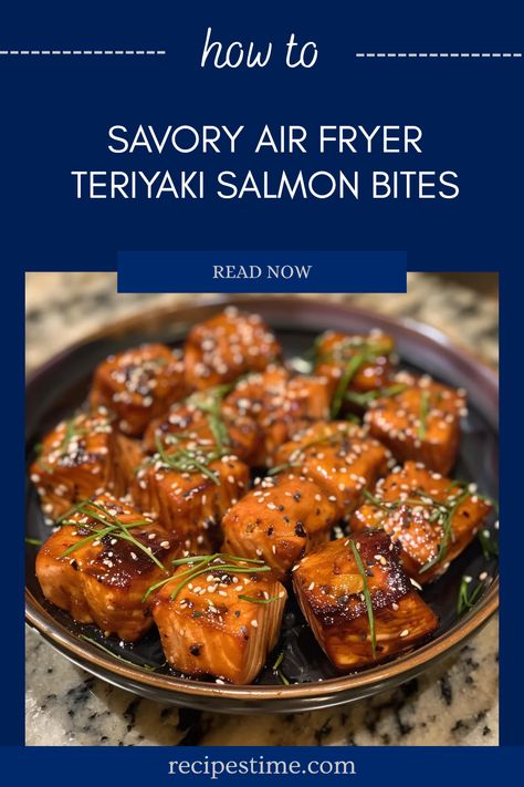 Craving a delicious and healthy snack? These Air Fryer Teriyaki Salmon Bites are sure to satisfy! Quick to prepare and perfect for any occasion, this simple recipe offers a flavorful twist on salmon, infused with sweet teriyaki sauce. The crispy texture from the air fryer makes each bite utterly irresistible. Whether you're hosting a get-together or looking for a healthy weekday treat, these bites are versatile and sure to impress family and friends alike. Enjoy an easy, nutritious snack today! Teriyaki Air Fryer Salmon, Air Fried Salmon Bites Recipe, Crispy Salmon Bites Air Fryer, Salmon Air Fryer Bites, Salmon Bites Air Fryer, Fried Salmon Bites, Teriyaki Salmon Bites, Salmon Bites Recipe, Sweet Teriyaki Sauce