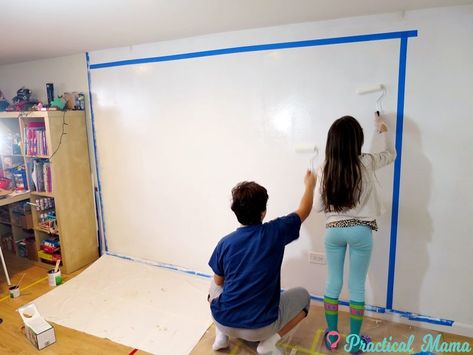 DIY: Dry erase whiteboard wall - - Dry Erase Paint Wall, Dry Erase Board Wall, Diy Whiteboard, Whiteboard Paint, Dry Erase Paint, Black Chalkboard Paint, Whiteboard Wall, Art Display Kids, Basement Bar Designs