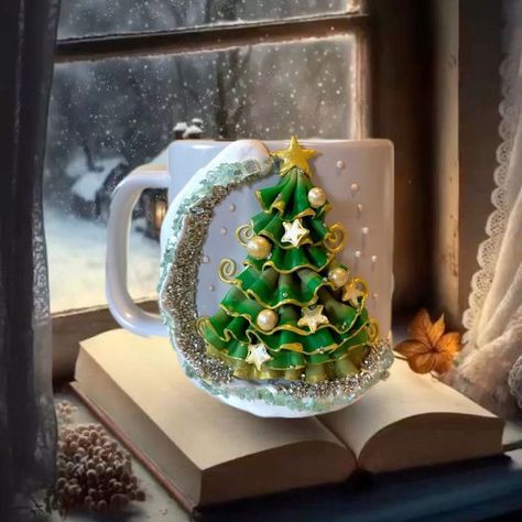 Mugs With Polymer Clay, 3d Mugs, Cercei Din Lut Polimeric, Christmas Art For Kids, Tree Mug, Beaded Flowers Patterns, Mugs Christmas, Diy Mugs, Clay Diy Projects