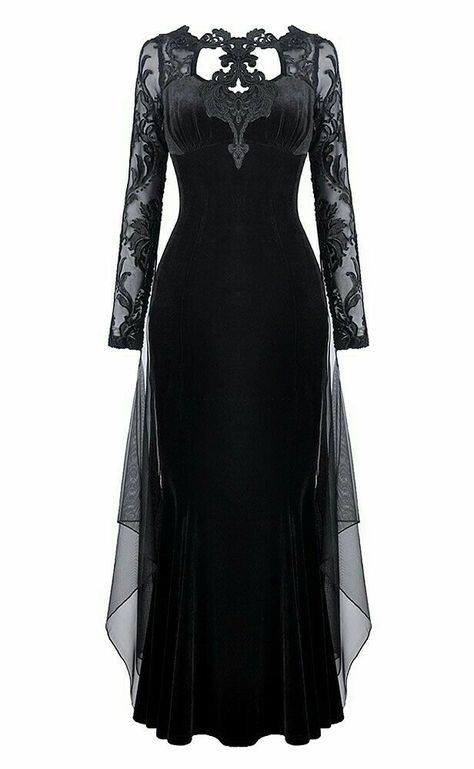 ☽✪☾ Black Gothic Dress, Steampunk Dress, Elegant Gothic, Gothic Clothes, Dress Woman, Goth Dress, Evening Dress Fashion, Black Velvet Dress, Gothic Dress