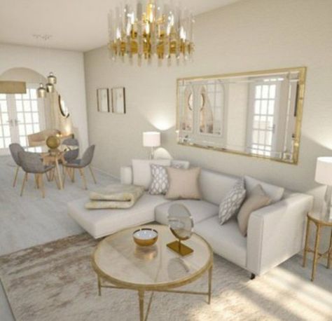 Cream And Gold Living Room, Elegant Sitting Room, Sitting Room Ideas Cozy, White Sitting Room, Living Room Workspace, Gold Bedroom Decor, Bohemian Luxe, White Living Room Decor, Cozy Living Room Design