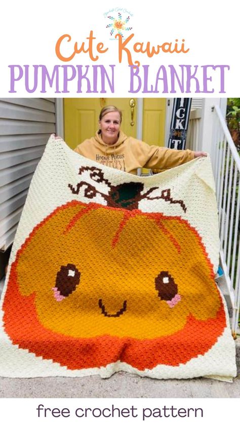 Pumpkin Blanket, Kawaii Pumpkin, Corner To Corner Crochet Pattern, Scrap Crochet, C2c Crochet Pattern Free, Pumpkin Crochet, Gold Crochet, Corner Crochet, Fall Crochet