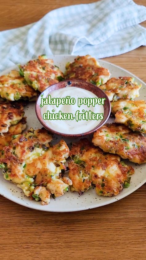 Jalapeño Popper Chicken Fritters Recipe by Tasty Jalapeño Chicken Fritters, Jalepeno Popper Chicken Fritters, Jalapeno Popper Chicken Fritters, Jalapeño Popper Chicken Fritters, Recipes With Pickled Jalapenos, Chicken Jalapeno Recipes, Jalapeno Fritters, Chicken Fritter, Chicken Fritters Recipe