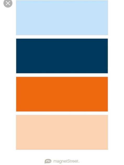 Navy And Orange Nursery, Bluey Color Pallet, Colour Palette Blue Orange, Blue And Orange Nursery, Blue Orange Nursery, Orange Playroom, Pale Blue Nursery, Navy Blue Pantone, Orange Nursery Boy