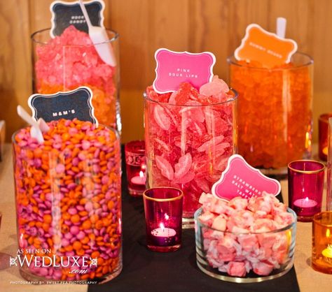 Orange Candy Bar, Pink Candy Bar, Pink Graduation Party, Grad Party Theme, Orange And Pink Wedding, Bar Buffet, Florida Garden, Sunset Party, Orange Birthday