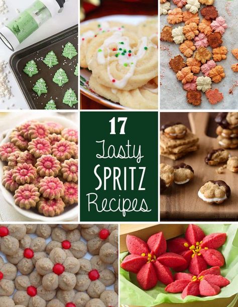 Spritz Cookie Decorating Ideas, Wilton Cookie Press Recipe, Spritzer Cookies, Spritz Recipes, Chocolate Spritz Cookies, Cream Cheese Spritz Cookies, Spritz Cookie Press, Cookie Press Recipes, Christmas Spritz Cookies