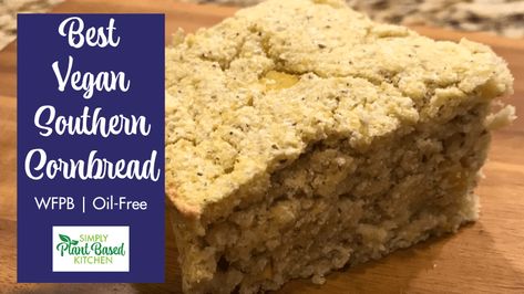 Best Vegan Southern Cornbread Recipe (oil-free) - Simply Plant Based Kitchen Southern Cornbread Recipe, Fluffy Cornbread, Cornbread Recipe Sweet, Vegan Chili Recipe, Vegan Cornbread, Southern Cornbread, Baking Soda Vinegar, Wfpb Recipes, Sweet Cornbread