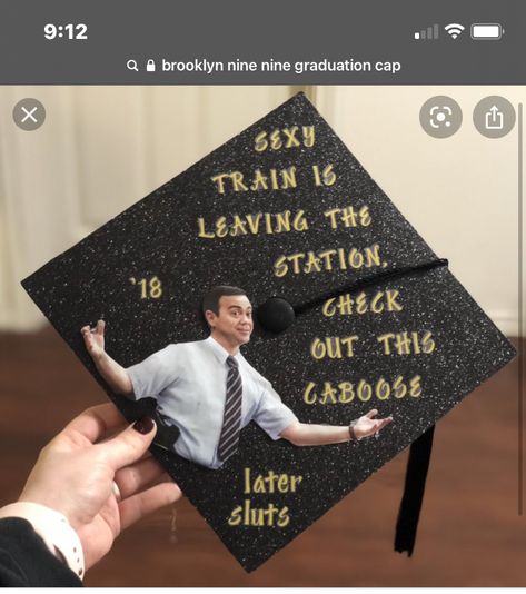 Brooklyn Nine Nine Graduation Cap, Brooklyn Nine Nine Party Ideas, Brooklyn 99 Graduation Cap, Step Brothers Graduation Cap, College Grad Cap Ideas, Graduation Cap Decoration Diy, High School Graduation Cap, College Graduation Cap Decoration, Grad Hat