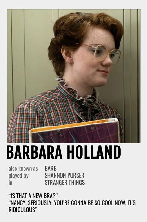 Minimalistic Stranger Things Character Poster Barbara Holland Stranger Things, Stranger Things Barbara, Character Polaroid, Poster Stranger Things, Barbara Holland, Shannon Purser, Polaroid Posters, Character Poster, Stranger Things Poster