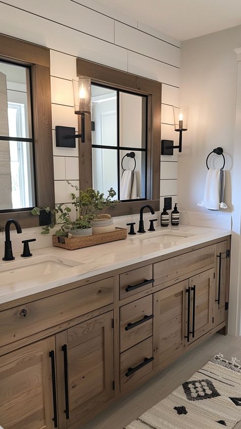 28 Modern Farmhouse Bathroom Ideas Modern Farmhouse Bathroom Ideas, Dream Life House, Modern Farmhouse Home, Bathroom Farmhouse Style, Bathroom Redesign, Modern Farmhouse Bathroom, Bathroom Remodel Designs, Bathroom Inspiration Decor, Hus Inspiration