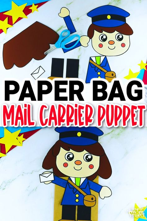 Have your kids ever received a letter from the mailbox? … Printable Mail Carrier Paper Bag Puppet Template Read More » The post Printable Mail Carrier Paper Bag Puppet Template appeared first on Simple Mom Project. Mail Carrier Crafts Preschool, Mail Carrier Craft, Mailman Crafts, Police Officer Crafts, Mail Craft, Nurse Crafts, Firefighter Crafts, Community Helpers Crafts, Diy Mail