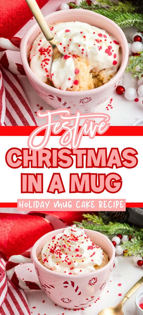 Christmas Mug Cake, Vanilla Cake Recipes, Easy Microwave Desserts, Mug Dessert Recipes, Mugcake Recipe, Microwave Mug Recipes, Dessert In A Mug, Easy Vanilla Cake, Microwave Dessert