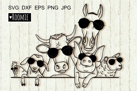 Farm animals with sunglasses svg, Cow horse goat pig sheep#farmanimalssvg #farmsvg #farmhousesign Animals With Sunglasses, Sunglasses Clipart, Cow Logo, Sublimation Stickers, Cow Tattoo, Cow Horse, Silhouette Clip Art, Notes Design, Whimsical Illustration