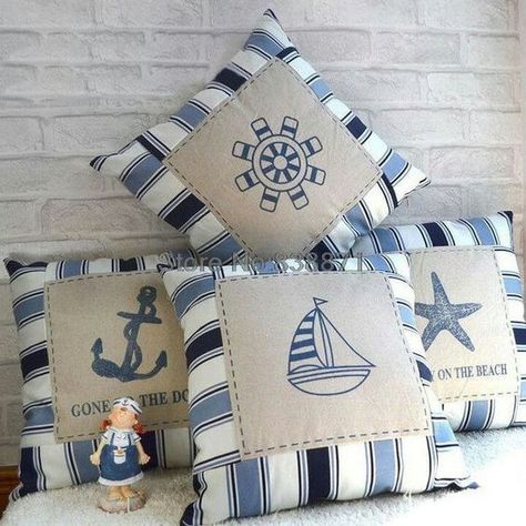 Nautical Cushions, Sewing Cushions, Bantal Sofa, Quick Crafts, Sewing Pillows, Cute Pillows, Diy Pillows, Quilted Pillow, How To Make Pillows