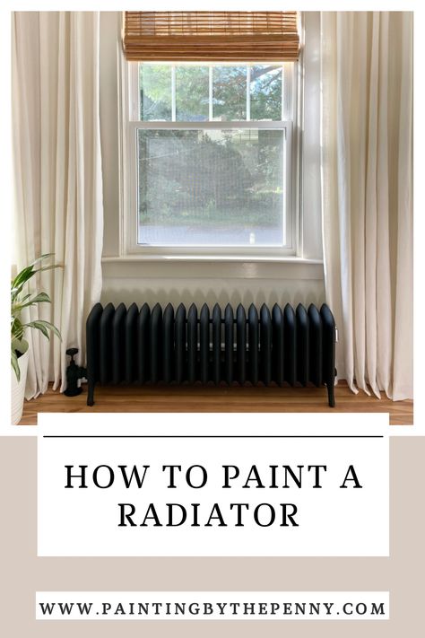 Furniture In Front Of Radiator, Kitchen Radiator Cover, Painted Heater Radiator, Long Radiator Cover, How To Cover A Radiator Ideas, Cast Iron Radiator Covers, Window With Radiator Underneath, Bathroom With Radiator, Paint Radiator Black