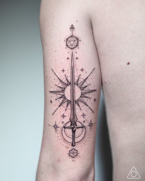 Critical Role Tattoo, Tattoo Ideas Male, Scientific Tattoo, Celestial Tattoo, M Tattoos, Simple Tattoo Designs, Red Ink Tattoos, Dagger Tattoo, 1 Tattoo