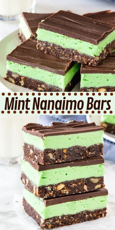 No Bake Mint Squares, No Bake Chocolate Mint Bars, Mint Slice Recipe, Christmas Nanaimo Bars, Baked Squares Bar Recipes, Peppermint Nanaimo Bars, Mint Nanaimo Bars, Mint Nanaimo Bar Recipe, Chocolate Mint Squares