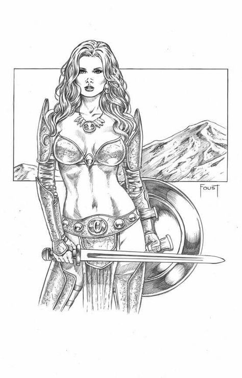 Mitch Foust, Hyborian Age, Red Monika, Battle Chasers, Pop Art Colors, Coloring Pages Inspirational, Warrior Women, Legends And Myths, Adult Coloring Designs