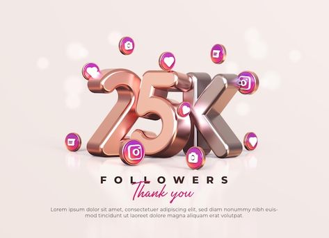 Rose gold and silver 3d 25k followers th... | Premium Psd #Freepik #psd #thank-you-subscribers #thank-you-followers #1000 #1000-subscribers About Rose, 25k Followers, Rose Gold And Silver, Psd Icon, Instagram Logo, My Photo Gallery, Instagram Icons, Gold And Silver, Instagram Followers