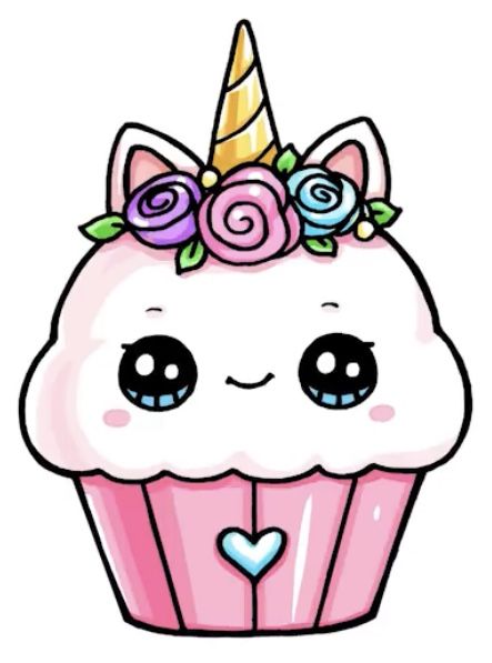 Cute Cupcake Drawing, Magical Watercolor, Cupcake Drawing, Unicorn Drawing, Unicorns Clipart, Easy Drawings For Kids, Cute Food Drawings, Easy Doodles Drawings