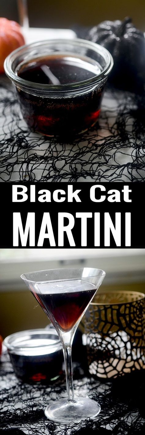 Black Cat Martini - Recipe Diaries #Halloween Cat Themed Alcoholic Drinks, Cat Themed Drinks, Cat Themed Cocktails, Cat Martini, Potion Cocktails, Witch Brew Recipe, September Halloween, Zombie Cocktail, Cocktail Halloween