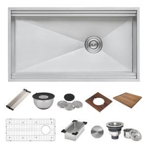 Ruvati 30 in. Single Bowl Undermount 16-Gauge Stainless Steel Ledge Kitchen Sink with Sliding Accessories-RVH8310 - The Home Depot Ledge Kitchen Sinks, Kitchen Sink Undermount, Sink Undermount, Workstation Sink, Sinks Kitchen Stainless, Stainless Steel Mixing Bowls, Single Bowl Kitchen Sink, Single Basin, Stainless Steel Bar