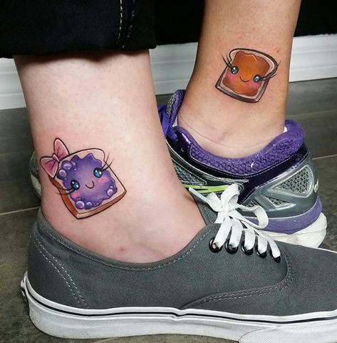 105 Best Friend Tattoo Ideas To Show Your Squad Is The Best Peanut Butter And Jelly Tattoo, Jelly Tattoo, Bff Tats, Mom Daughter Tattoos, J Tattoo, Matching Best Friend Tattoos, Bestie Tattoo, Small Tattoos With Meaning, Inspiration Tattoos