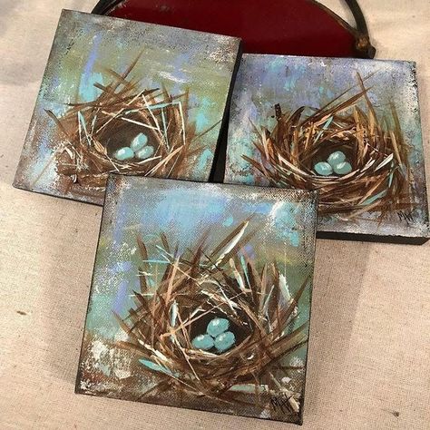 Bird Nests Art, Bird Nest Painting, Paint And Drink, Nest Art, Whimsical Paintings, Birds Nest, Simple Acrylic Paintings, Autumn Painting, Small Art