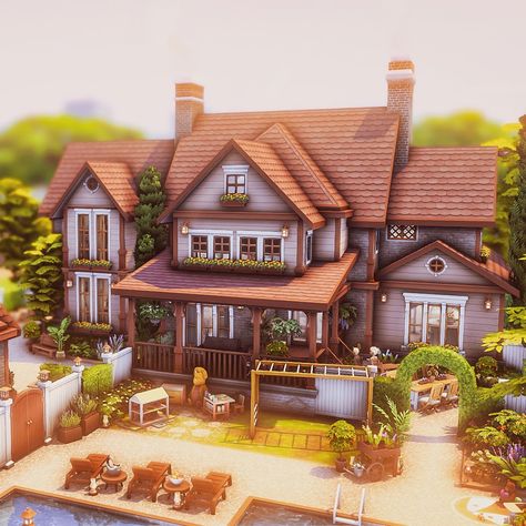 Hello Lovelies! 💮🐞 I finished another BaseGame Home! This time it's a bit bigger and perfect for 8 Sims. There's a pool, a garage you can use as hobbyroom and so much more! It's time to move in! 🎉 There's also a Speebuild for this BaseGame Build on my YouTube Channel -> Link in Bio 🍀 And it's in the gallery! 🥰 ❤️✨🌺❤️✨🌺❤️✨🌺 ✨ BaseGame Only ✨No CC ✨40x30 (Newcrest) ✨6x🛌 ✨4x🚽 ✨Pool, Garage, Greenhouse ✨Edit done with Photoshop/ Lightroom ❤️✨🌺❤️✨🌺❤️✨🌺 #thesims4builds #thesims4homes #showus... Sims 4 House With Garage, Sims 4 Basegame Home, Sims4 Exterior, Basegame House Sims 4, Sims 4 Garage, Garage Greenhouse, Sims4 Lookbook, Pool Garage, Sims 4 Houses Layout