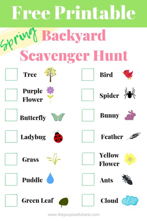 A fun scavenger hunt for children to complete during spring. #scavengerhunt #spring #kidactivities via @thepurposefulnest Spring Scavenger Hunt, Nature Walk Scavenger Hunt, Preschool Scavenger Hunt, Scavenger Hunt Printable, Scavenger Hunt For Kids, Spring Preschool, Spring Activities, Home Learning, Scavenger Hunt