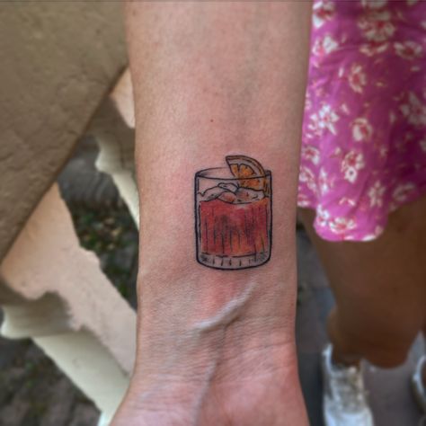 Tattoos For Bartenders, Negroni Tattoo Ideas, Negroni Tattoo, Bartender Tattoo, Food Tattoos, Tattoo Trends, Negroni, Small Tattoo, Tattoo Inspo