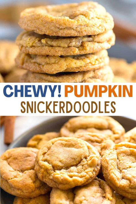 Pumpkin Snickerdoodles, for the fall Pumpkin Snickerdoodle Cookie Recipe, Snickerdoodle Cookies Easy, Zucchini Recipes Dessert, Pumpkin Spices, Fall Deserts, Pumpkin Snickerdoodles, Pumpkin Sugar Cookies, Favorite Cookie Recipe, Dessert Bar Recipe