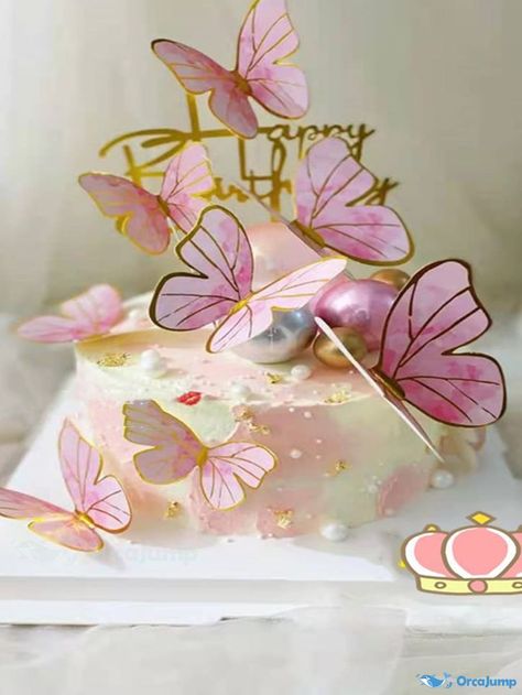 Flower Birthday Invitations, Butterfly Birthday Cakes, Butterfly Cake Topper, Colorful Desserts, Crown Cake, Butterfly Cake, Light Cakes, Butterfly Cakes, Butterfly Birthday