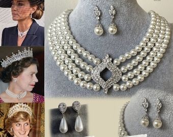 Jewelry Queen, Herzogin Von Cambridge, Diana Wedding, Reine Elizabeth, Pearl And Diamond Necklace, Vintage Style Jewellery, Royal Jewels, Royal Jewelry, Button Crafts