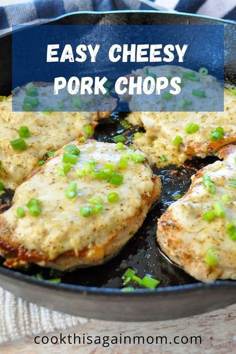 Mozzarella Pork Chops, Pork Chop Mozzarella Recipes, Cream Cheese Pork Chops, Cheesy Pork Chops, Cheese Pork Chops, Keto Pork Chops, Parmesan Crusted Pork Chops, Cheddar Cheese Recipes, Chopped Cheese