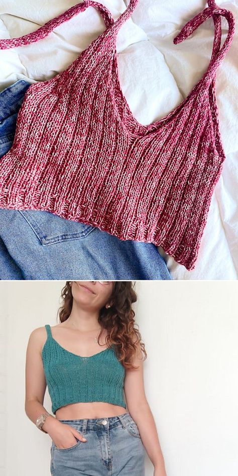 Knitted Tank Top Pattern Free, Knit Crop Top Pattern, Knit Top Pattern Free, Knit Tank Top Pattern, Free Crop Tops, Quick Projects, Knit Top Patterns, Bralette Pattern, Knitting Patterns Free Blanket