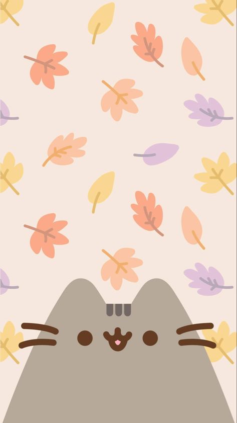 Pusheen Autumn Wallpaper, Fall Pusheen Wallpaper, Pusheen Fall Wallpaper, Pusheen Autumn, Fall Pusheen, Kawaii Halloween Wallpaper, Pusheen Wallpaper, Pusheen Cute, Cellphone Background