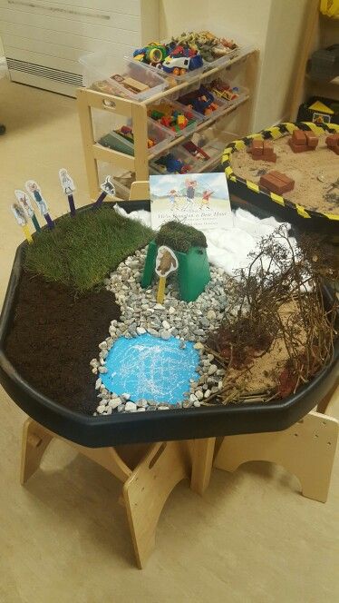 Small world "We're Going on a Bear Hunt" eyfs Jungle Small World, World Book Day Activities, Hibernation Preschool, Dinosaur Small World, Tuff Tray Ideas Toddlers, World Book Day Ideas, Going On A Bear Hunt, Animals Preschool, Teddy Bear Crafts