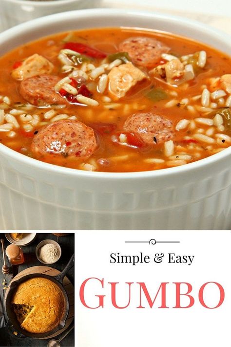 This has quickly become a family favorite: my simple and easy gumbo paired with homemade cornbread! My Louisiana-bred husband didn't even know I took shortcuts to re-create his favorite home-cooked meal. Definitely a scrumptious winner! Seafood Gumbo Recipe Easy, Easy Gumbo Recipe, Easy Gumbo, Gumbo Recipe Easy, Seafood Gumbo Recipe, Seafood Gumbo, Homemade Cornbread, Gumbo Recipe, Cajun Recipes