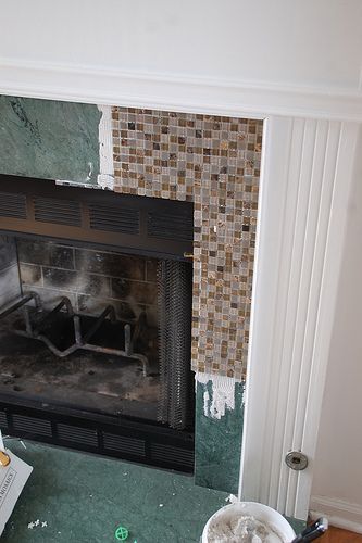 07_getting)started Small Basement Remodeling, Fireplace Redo, Fireplace Update, Marble Fireplace, Farmhouse Fireplace, Diy Tile, Faux Fireplace, Fireplace Remodel, Diy Fireplace