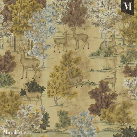 Stylized Forest, Chinoiserie Mural, Prints Colorful, Premium Wallpaper, Wild Deer, Large Mural, Chinoiserie Wallpaper, Great Backgrounds, Chinoiserie Chic