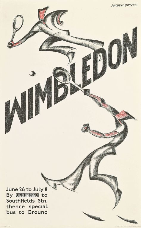 Andrew Power (Sybil Andrews, 1898-1992) | WIMBLEDON | posters, London Transport Wimbledon Poster, Sybil Andrews, Tennis Posters, Tennis Art, Wimbledon Tennis, Dorm Posters, Sports Graphic Design, Artwork Display, London Art