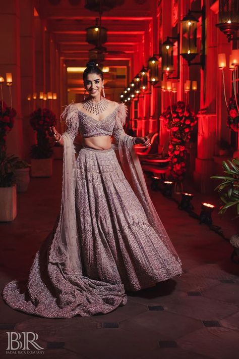 Glam Delhi Wedding With Striking Bridal Jewellery Sangeet Outfit Bridal Sangeet Outfit Bridal Indian Weddings, Indian Wedding Dress Bridal Lehenga, Function Outfit, Lengha Dress, Lavender Outfit, Sangeet Night, Indian Wedding Gowns, Sangeet Outfit, Delhi Wedding