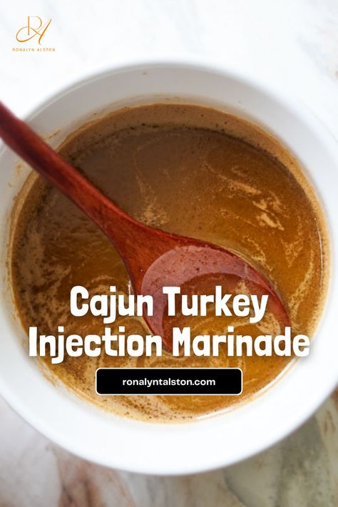 Cajun Turkey injection marinade is the tasty filling that goes inside your fried Cajun Turkey. This recipe is extra easy to make and tastes delicious in baked or fried Turkey. How To Make A Cajun Turkey, Fried Turkey Injection Marinade, Butter Marinade For Turkey, Fried Turkey Marinade Recipes, Cajun Injection For Turkey, Injectable Butter Marinade, Cajun Turkey Injection Recipes, Cajun Butter Injection Turkey Recipes, Cajun Butter Injection Recipe