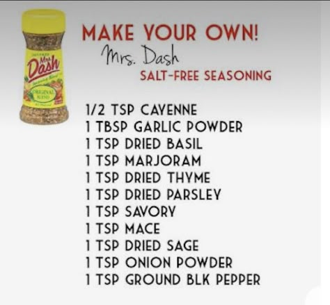 Sodium Free Seasoning Spice Mixes, Homemade Mrs Dash Seasoning, Diy Mrs Dash Seasoning Recipe, Ms Dash Seasoning Recipes, Homemade Salt Free Seasonings, Mrs Dash Seasoning Diy, Danos Seasoning Recipe Copycat, Salt Free Seasoning Blends, No Salt Seasoning